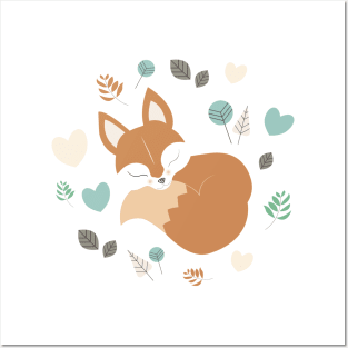 Sleepy fox in Woodland Posters and Art